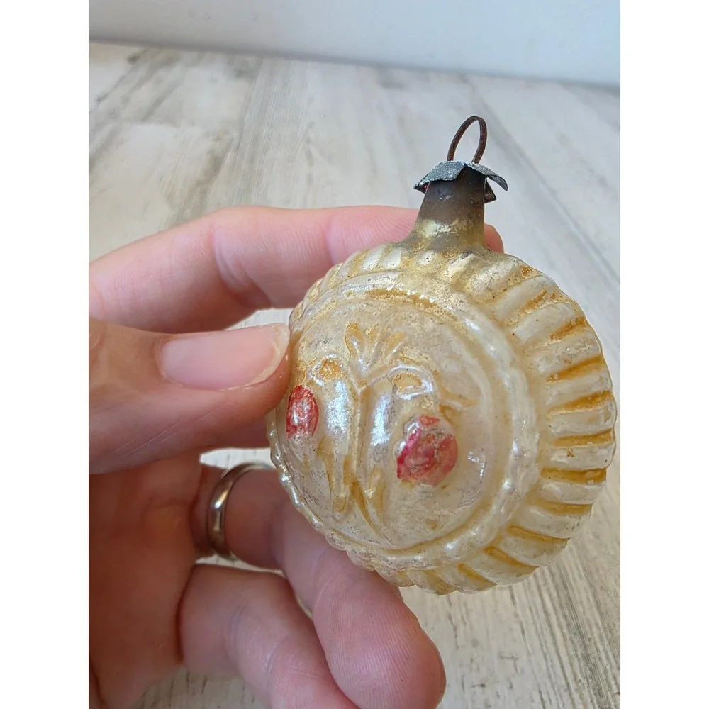 Antique flower medallion mercury glass ornament Xmas tree